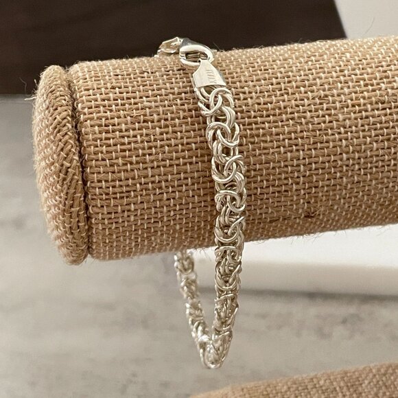 Italian .925 Sterling Silver 7.5" Byzantine Link Bracelet High Polish 7.2 Grams - Picture 2 of 6